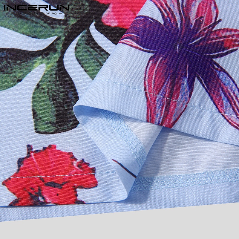 Set đồ 2 món INCERUN gồm áo sơ mi ngắn tay in họa tiết độc đáo + quần short thời trang cho nam