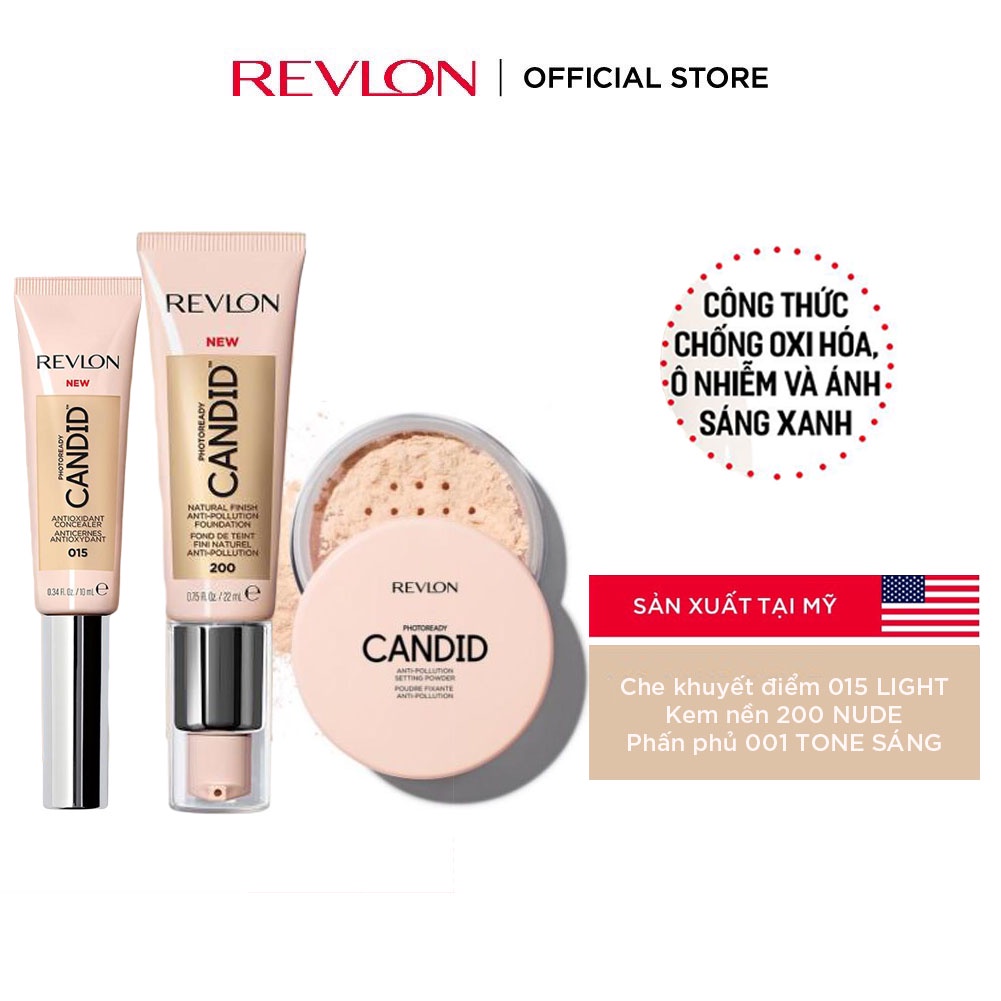 [Combo 899k] Kem nền chuyên nghiệp Revlon PhotoReady Candid 22ml + Phấn phủ chuyên nghiệp 15g + Che khuyết điểm 10ml