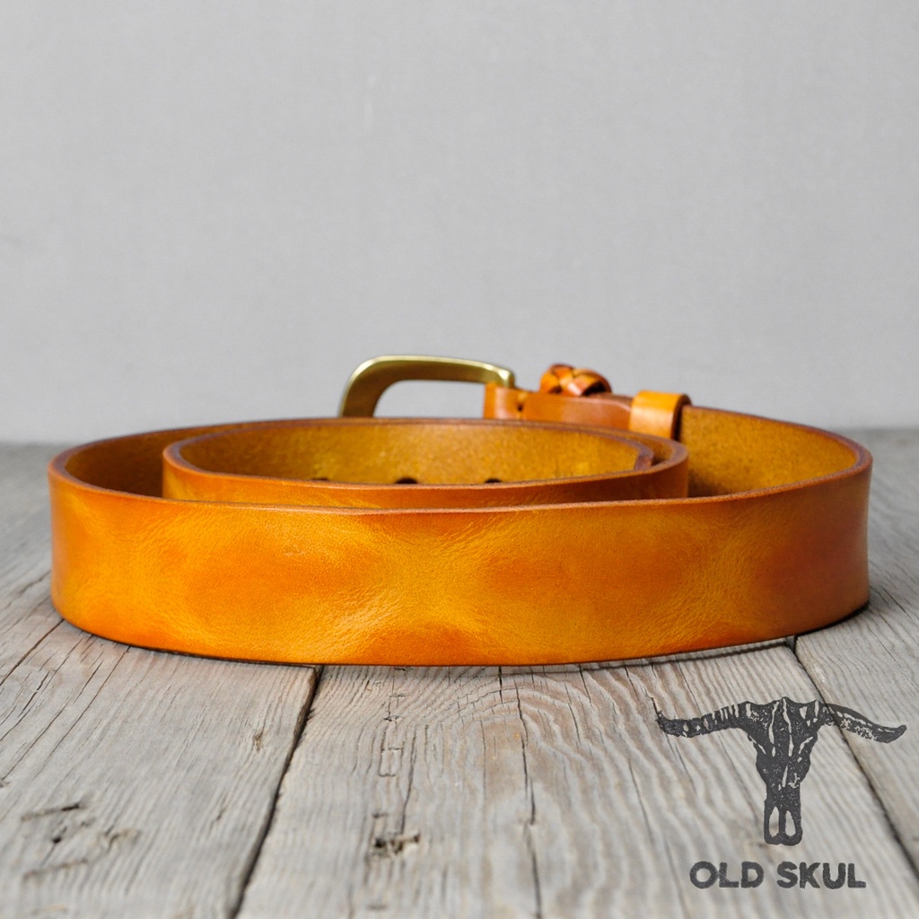 Dây lưng da nam bản 33mm Old Skul DL6339, da bò veg Ý, khóa đồng thau đúc, hoàn thiện tinh xảo