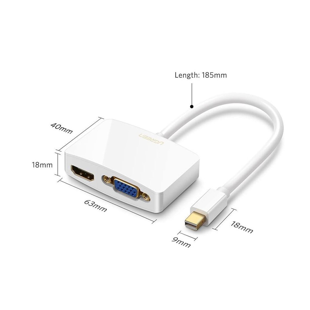 Cáp chuyển miniDP sang HDMI và VGA dài 15CM UGREEN MD108 10427