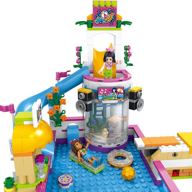 Lego con gái lắp ghép khu vui chơi giải trí công viên nước với 696 mảnh ghép