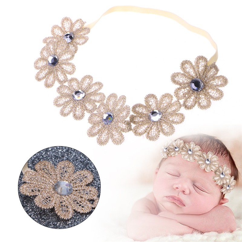 Băng đô cài tóc họa tiết hoa chất co giãn xinh xắn cho bé gái