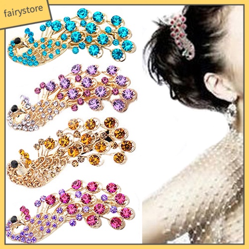 Kẹp tóc hình chú công đính đá thanh lịch