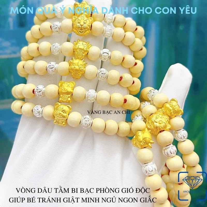 Vòng dâu tằm cho bé mix con giáp bạc ta mạ vàng, giúp bé ngủ tránh giật mình - Anchi jewelry