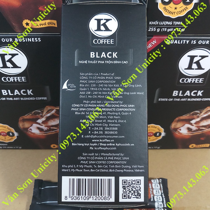 Gói nhỏ 17g cà phê đen K Coffee Black Phúc Sinh 2 in 1