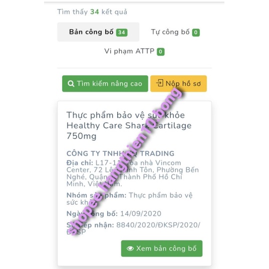 (Đủ bill) Sụn cá mập HealthyCare Shark Cartilage 750mg 200v