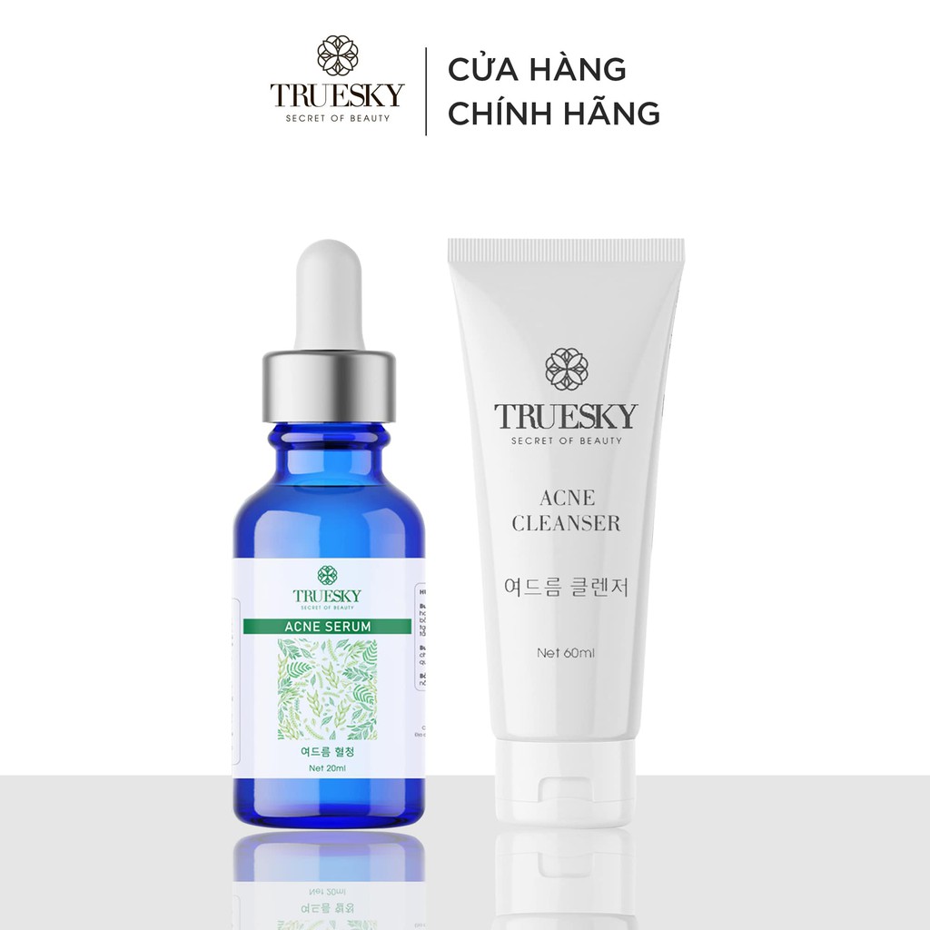 [Mã FMCGMALL - 8% đơn 250K] Bộ sản phẩm Truesky Premium gồm 1 serum tràm trà 20ml + 1 sữa rửa mặ 60ml.