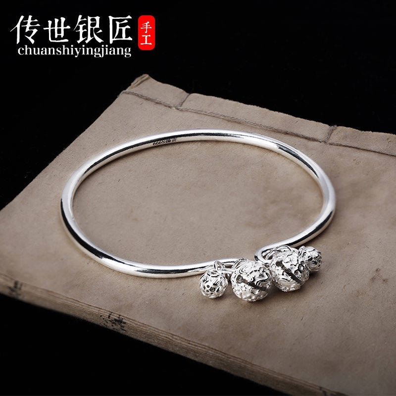Lắc Chân Bằng Bạc Trơn Thủ Công Bấc Bước Lên S999 Màu Bạc Cho Nữ