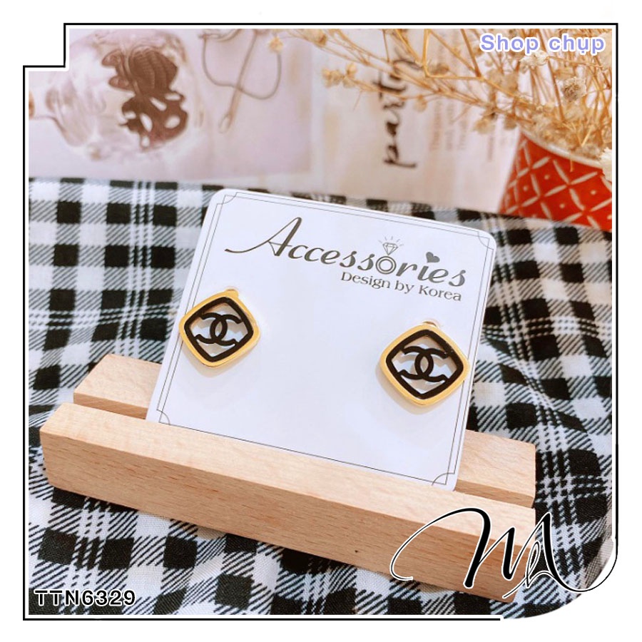 Bông tai nữ Titan không gỉ CC phun cát nhám lấp lánh - Măng’s House BT104