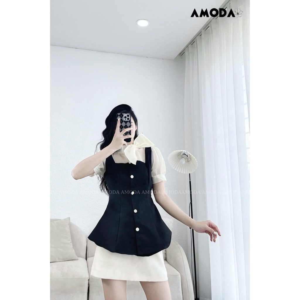 Áo thiết kế Mina Top thanh lịch sang trọng mẫu thiết kế dễ mặc không kén dáng siêu xinh AMODA A012