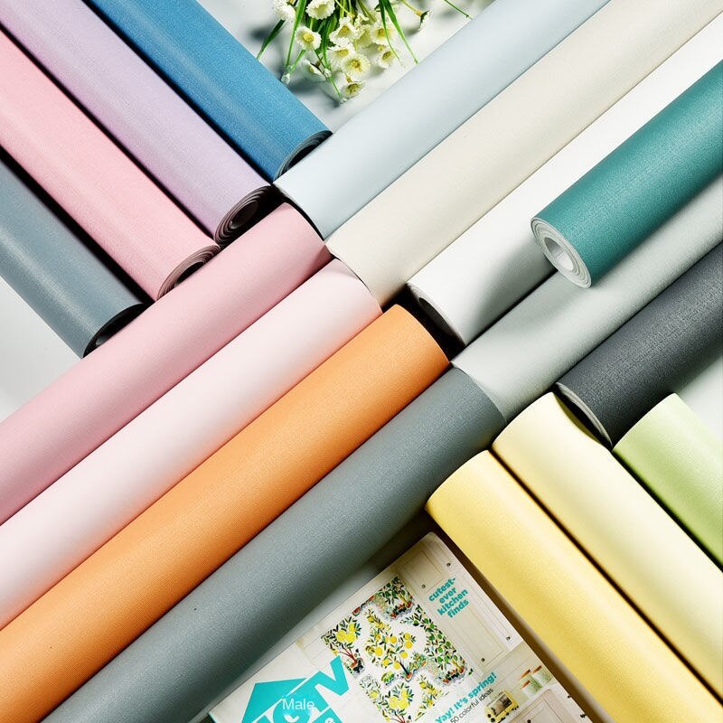 Giấy Dán Tường Bằng pvc Tự Dính Chống Nước Màu Sắc Trơn Ấm