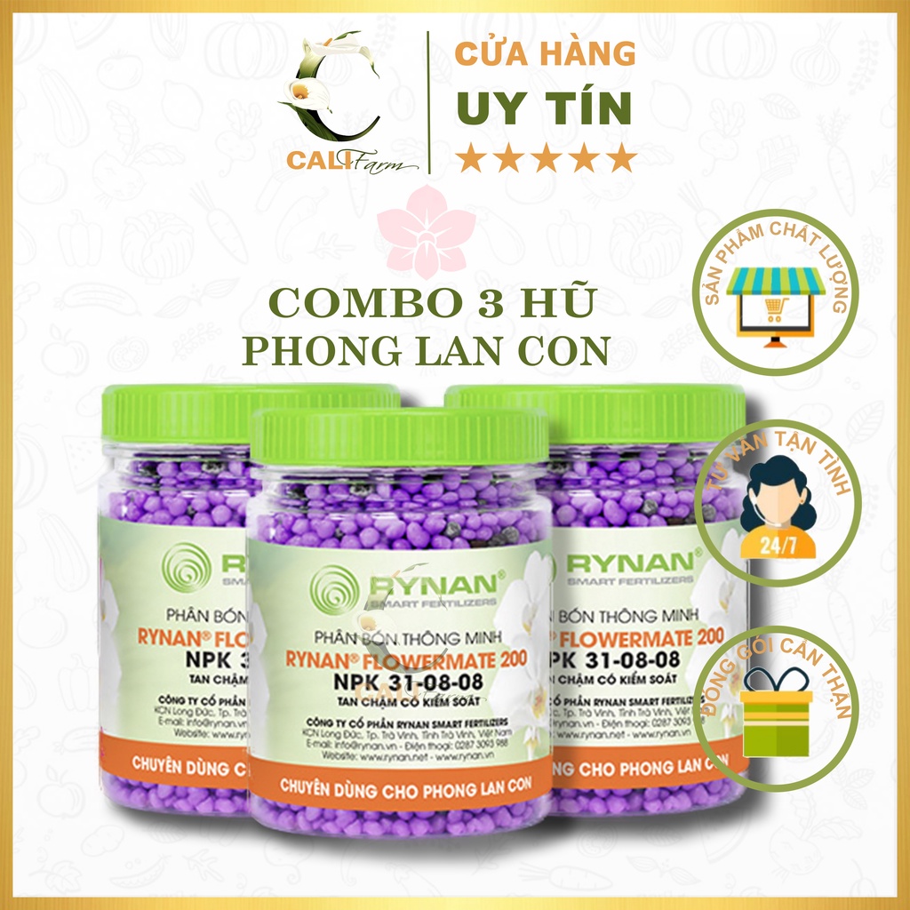 [Combo 3 hộp] Phân tan chậm RYNAN 200 NPK 31-08-08 chuyên dùng cho lan con hũ 150g [sieutietkiem]