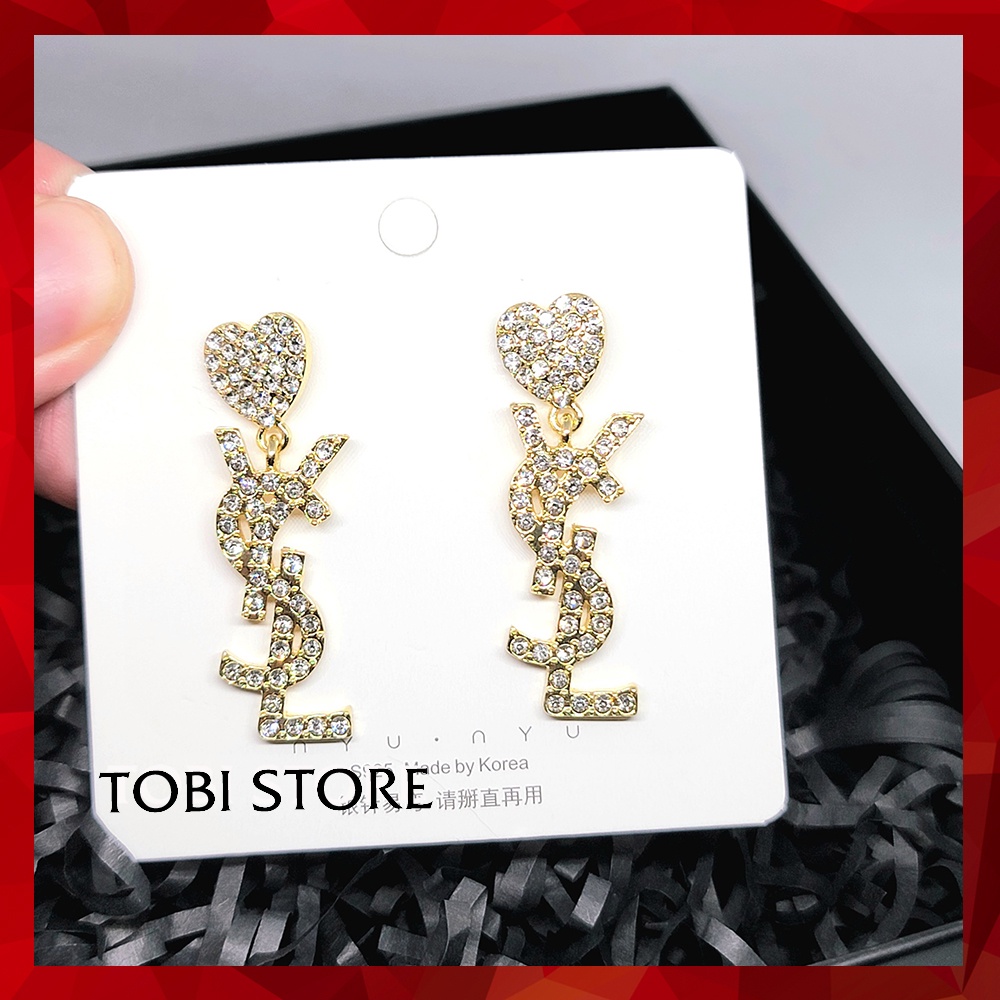 Bông tai nữ thương hiệu YSL dáng thả dài đính đá cao cấp TB483