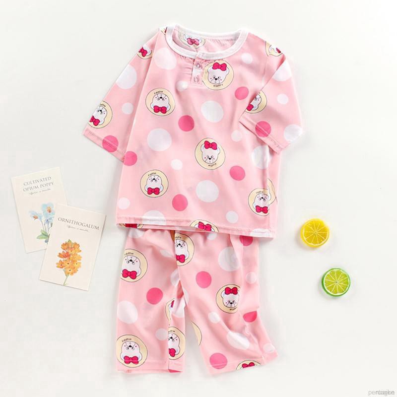 ruiaike  Summer Toddler Kids Cartoon Cotton Pajamas Suit Home Sleepwear Nightwear