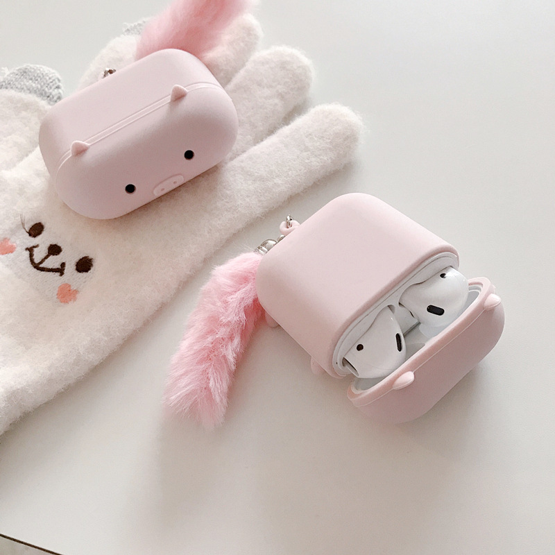 Soft Case Bahan Silikon Bentuk pink pig Untuk Airpods 1/2 AirPods pro case