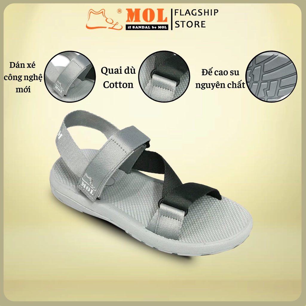 Giày Sandal MOL Nam Nữ Quai Chéo Đế Cao Su Quai Dù Đi Học Đi Làm Đi Chơi Mã MS1166