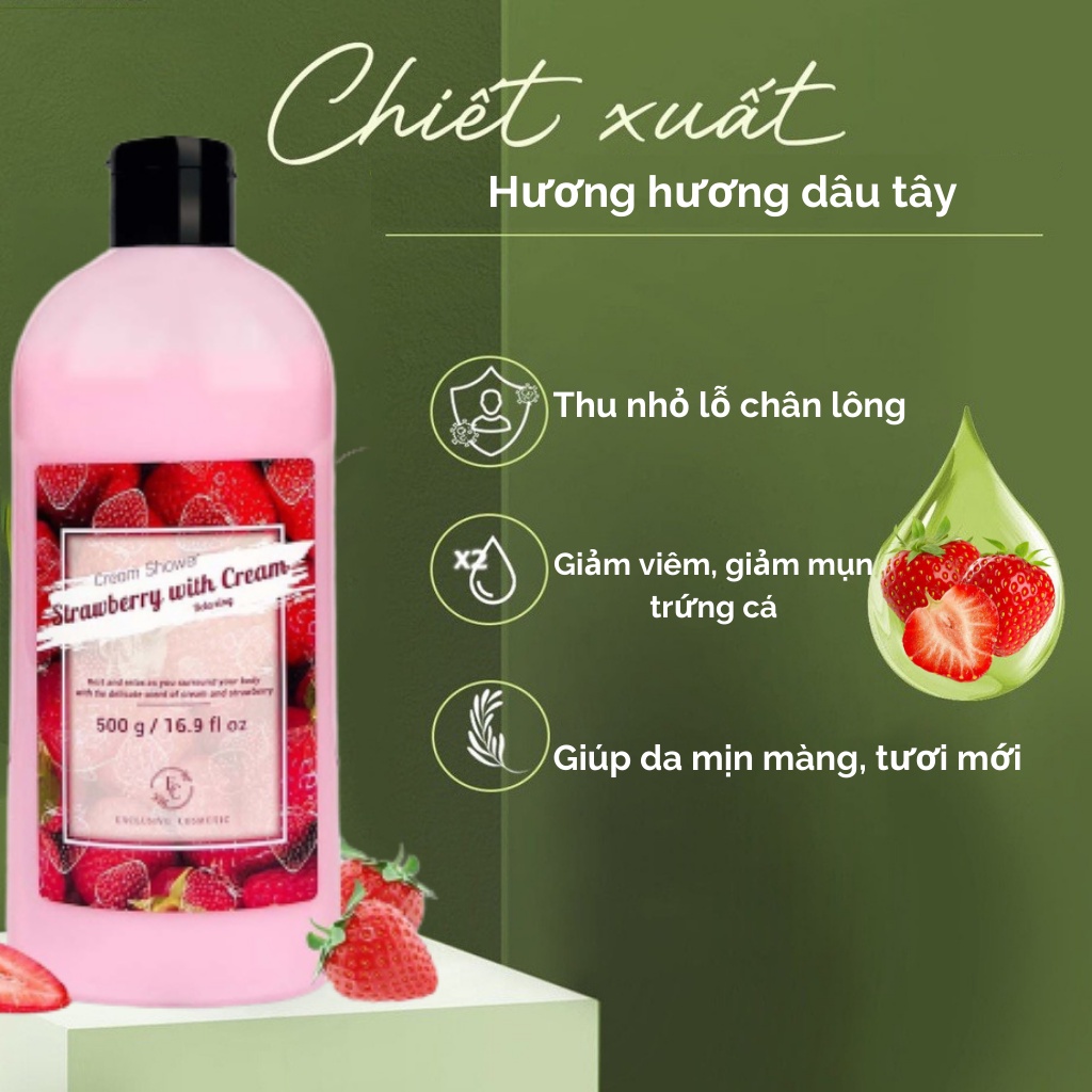 Sữa tắm chiết xuất Dâu tây & Kem EXCLUSIVE COSMETIC Cream Shower Strawberry with cream 500ml