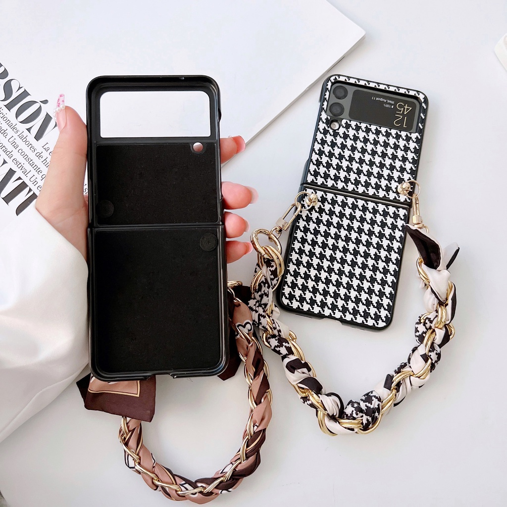 Ốp Điện Thoại PC Cứng Màu Trơn Chống Sốc Họa Tiết Da Báo Đính Nơ Cho Samsung z Flip 3 Galaxy z Flip3