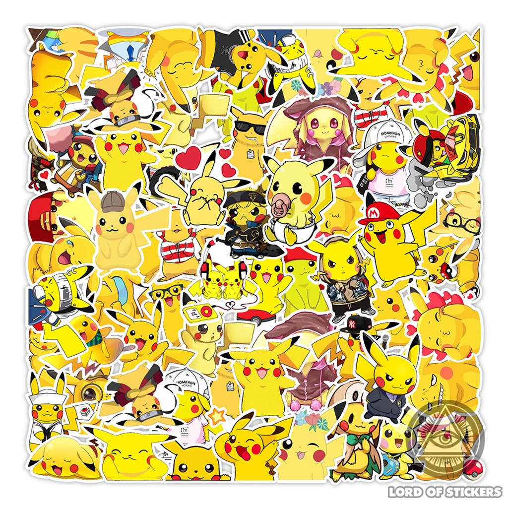 Set 50 Miếng Dán Hoạt Hình Pikachu Sticker Cute Dễ Thương Chống Thấm Nước Trang Trí Mũ Bảo Hiểm, Ván Trượt, Laptop, Sổ