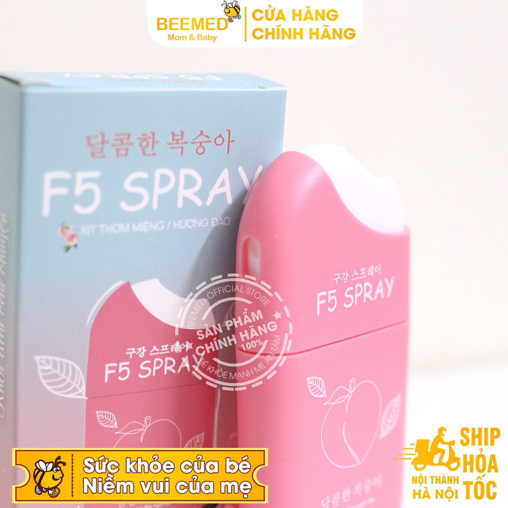 Xịt thơm miệng F5 Spray, giảm mùi hôi, ngừa sâu răng - Combo 2 vị Dâu và Đào - Nhỏ gọn tiện lợi, Lọ 12ml