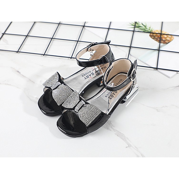 giày sandal bé gái size 26-30 da mềm nơ đá