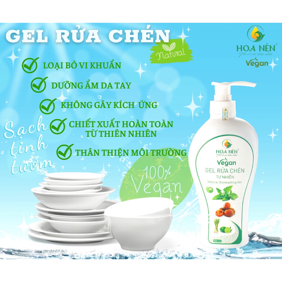 Nước rữa chén thiên nhiên Hoa Nén 550ml - Thành phần tự nhiên, không chất tẩy rữa - An toàn tuyệt đối cho da tay