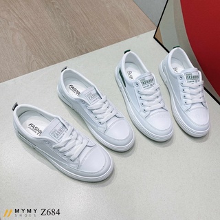 Z684 Giầy thể thao da lì buộc dây gót màu chữ cạnh