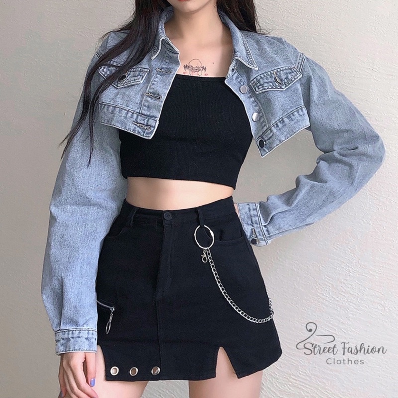 Áo khoác bò denim croptop sexy, cá tính