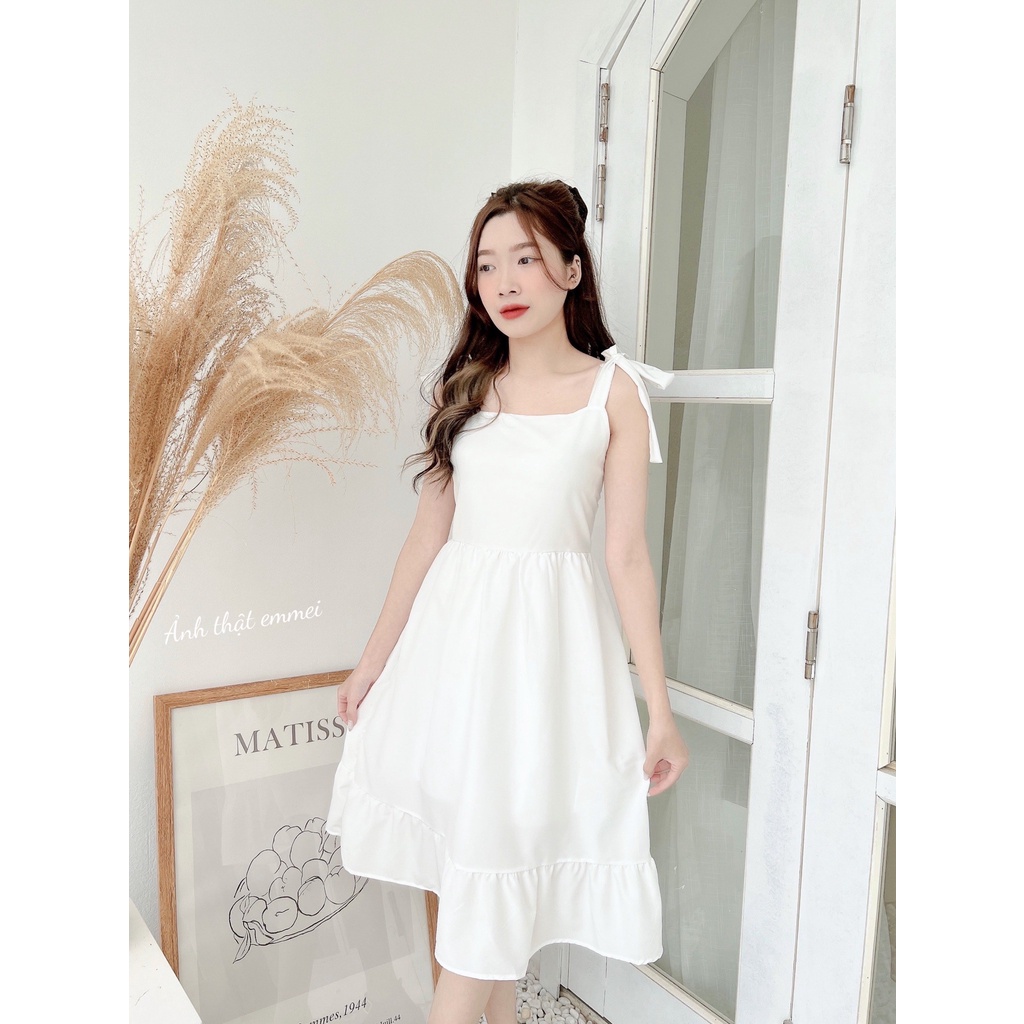 Đầm hai dây buộc nơ, váy hai dây trắng xèo hàn quốc Emme v8 | BigBuy360 - bigbuy360.vn