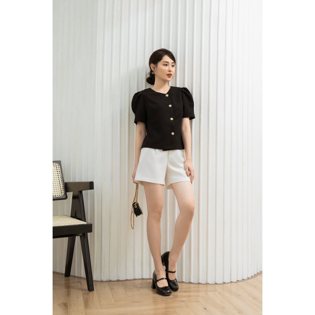 Áo cổ tròn tay bồng cúc lệch TIINSTORE AHN367