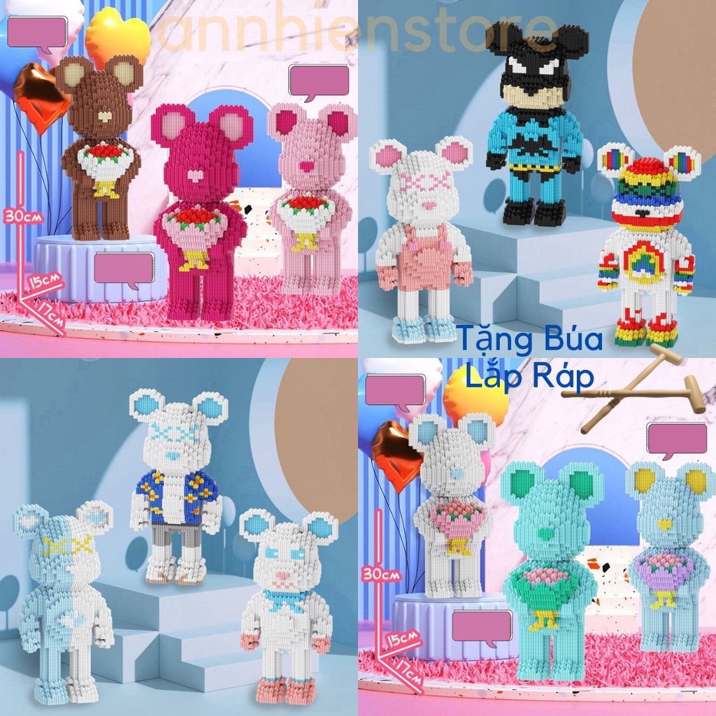 Đồ Chơi Lắp Ráp Bearbrick, Ghép Hình Kaws Thông Minh Mô Hình Gấu Bearbrick Cỡ Lớn 30cm Cho Bé Trai Bé Gái annhienstore