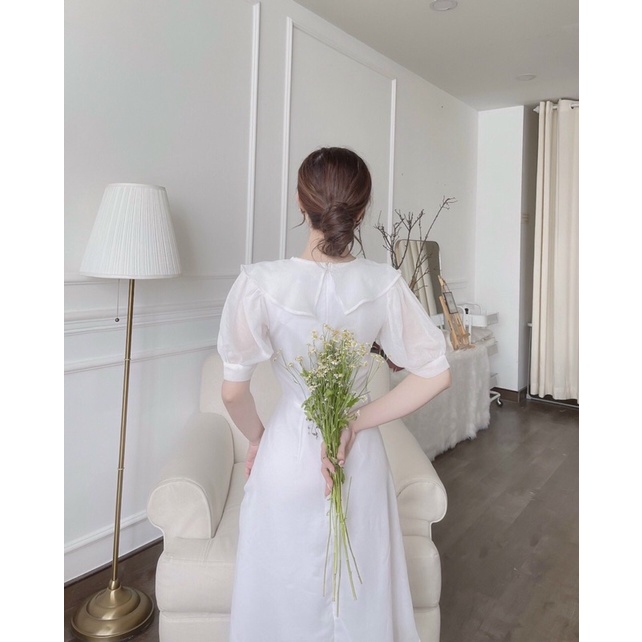 Đầm tiểu thư voan tơ nhẹ nhàng, bánh bèo, nữ tính cổ bèo may 2 lớp