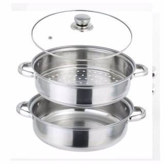 Bộ Nồi + Xửng Hấp INox - Nắp Thủy Tinh kích Thước 28CM - Đa Năng và Tiện Dụng, 2 in 1 vừa nấu lấu vừa làm xửng hấp