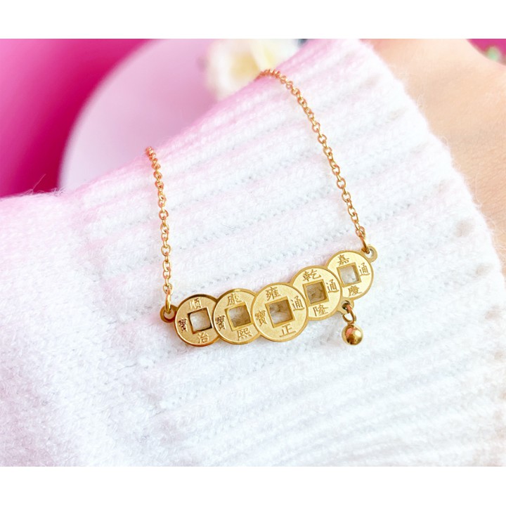 Dây chuyền nữ titan chuỗi kim tiền màu vàng đẹp, bền màu, chuẩn thời trang