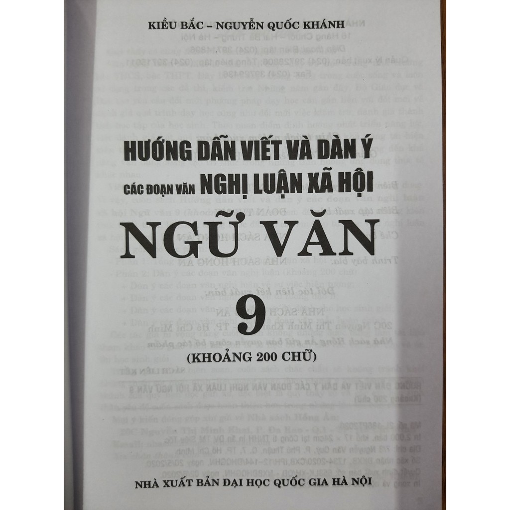 Sách - Hướng dẫn viết dàn ý các đoạn văn Nghị luận xã hội Ngữ Văn 9