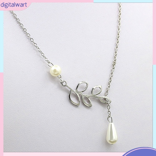 Dây chuyền mặt hình cành lá phối ngọc trai nhân tạo thanh lịch và thời trang cho nữ