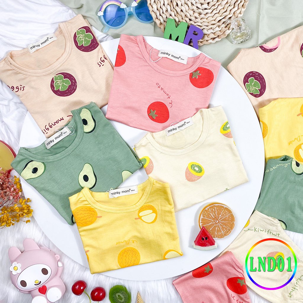 [LND01] Bộ Cộc Tay, Quần Dài Thun Lạnh MINKY MOM CÓ SIZE ĐẠI In Hình Trái Cây Mềm Mịn Thoáng Mát, Hàng Chuẩn Đẹp Cho Bé