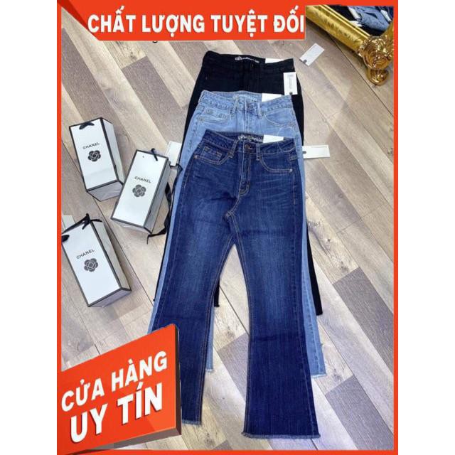 Quần jeans đen ống loe lưng cao- hình thật jeans vnxk cao cấp