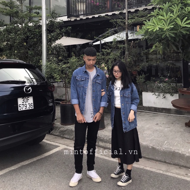 Áo denim jacket màu xanh đậm