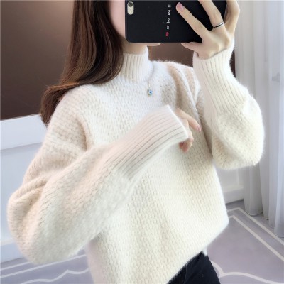 2021 Áo Sweater Dệt Kim Tay Dài Dáng Rộng Cổ Cao Thời Trang Mùa Đông Cho Nữ