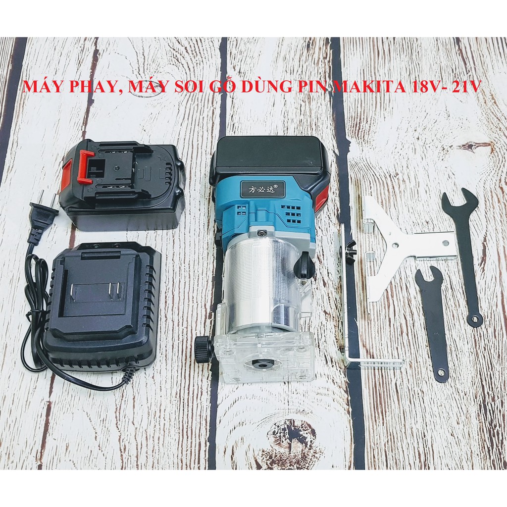 SV Máy phay, máy soi gỗ dùng pin 18V-21V không chổi than cốt 6mm (chung pin Makita)