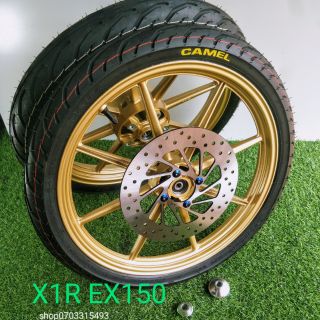 CẶP BÁNH MÂM X1R EX 150 KÈM ĐĨA TRƯỚC, ỐC TITAN, VỎ CAMEL KO RUỘT 60,70