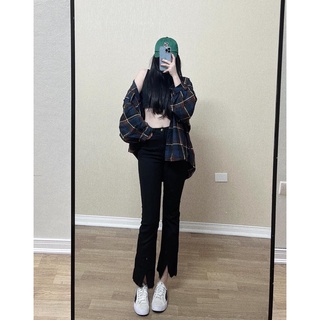 Áo somi kẻ oversize dáng rộng tay lồng