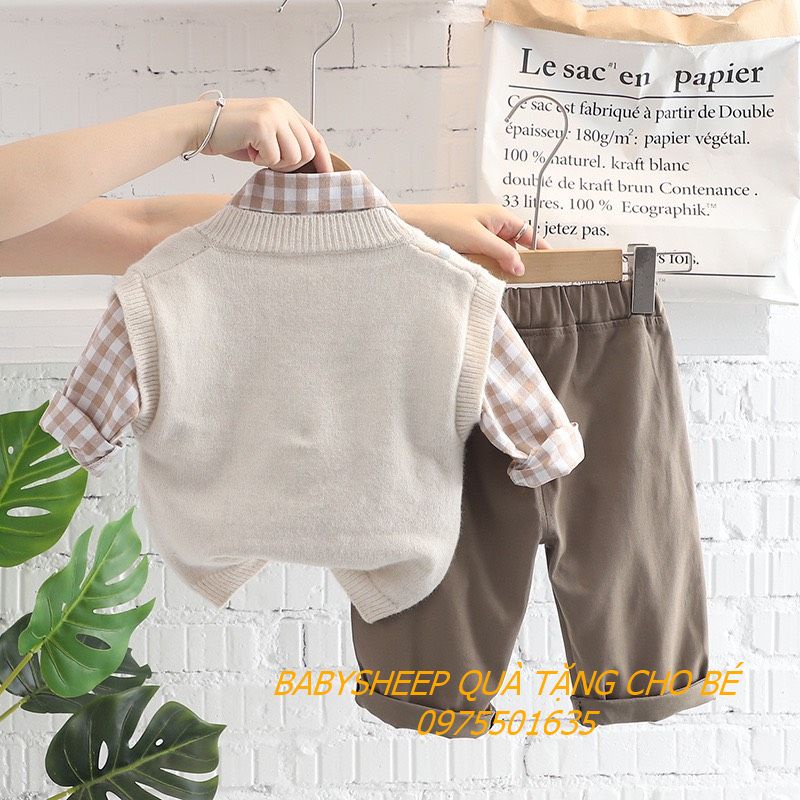 Set gile len công tử 3 chi tiết  kèm quần và áo sơ mi cho bé trai 7-22kg HÀNG CAO CẤP LOẠI 1