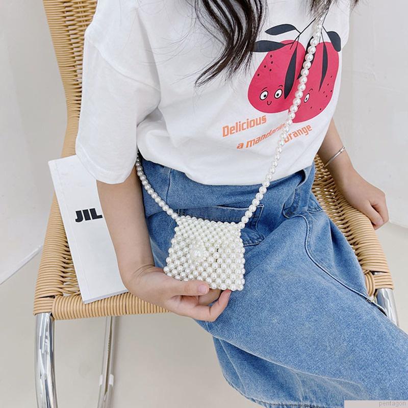 Túi đeo chéo mini đính ngọc trai giả thời trang xinh xắn cho bé gái