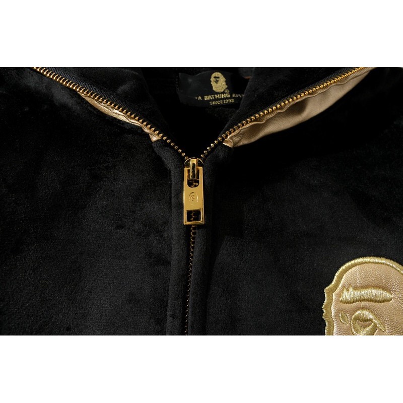 Áo Jacket Bape nhung phối mũ da hàng cao cấp Ss2022
