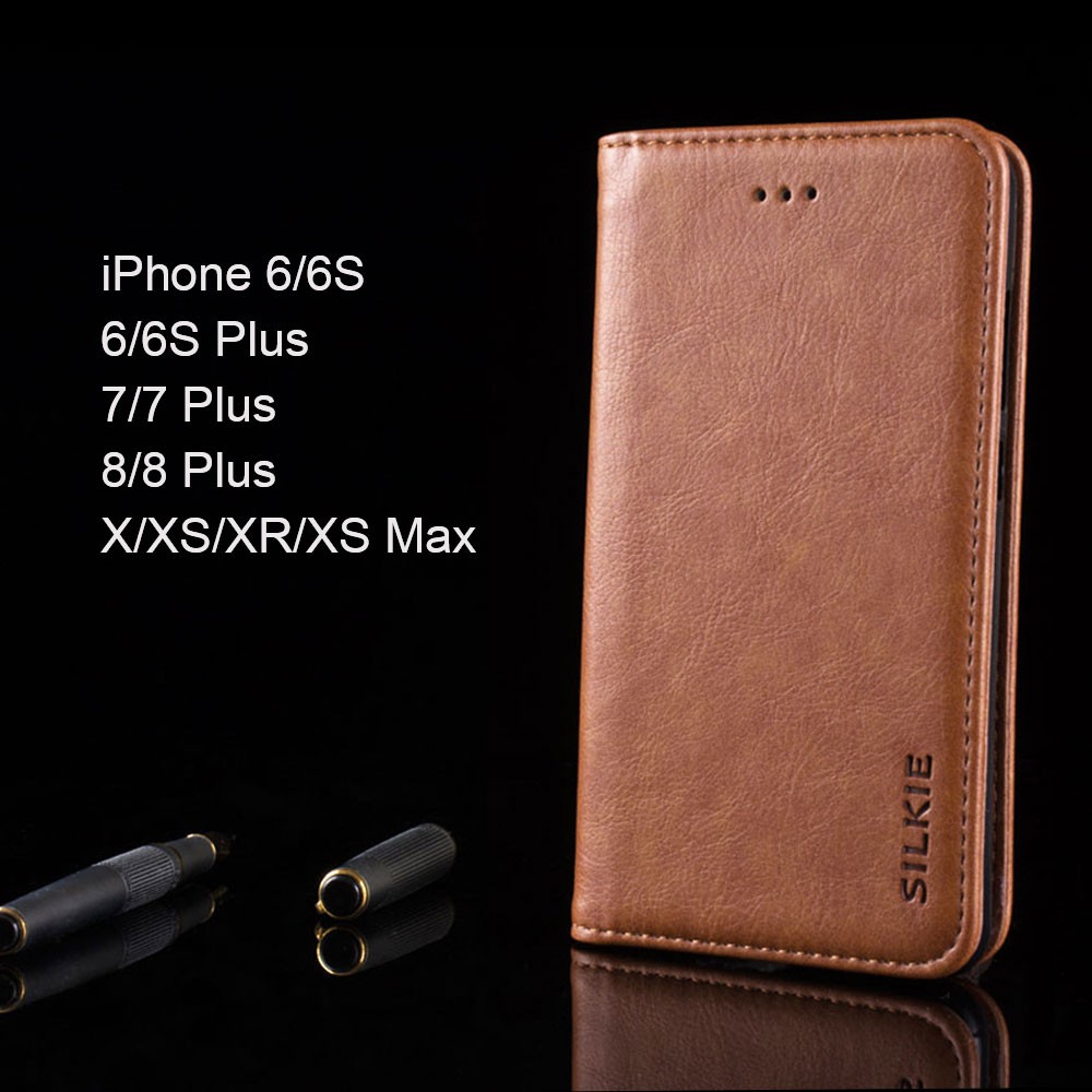 Bao Da Nắp Gập Kiêm Ví Tiền Phong Cách Retro Cho Iphone 6 6S Plus 7 8 X XS MAX XR Ốp