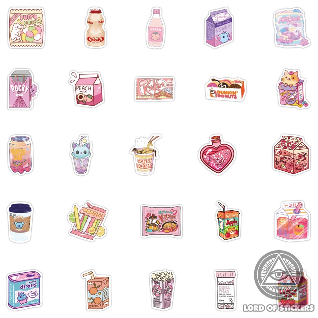 Set 100 Nhãn Dán Đồ Ăn Dễ Thương Phong Cách Nhật Bản Cute Sticker Chống Thấm Nước Trang Trí Mũ Nón Bảo Hiểm, Laptop, Sổ