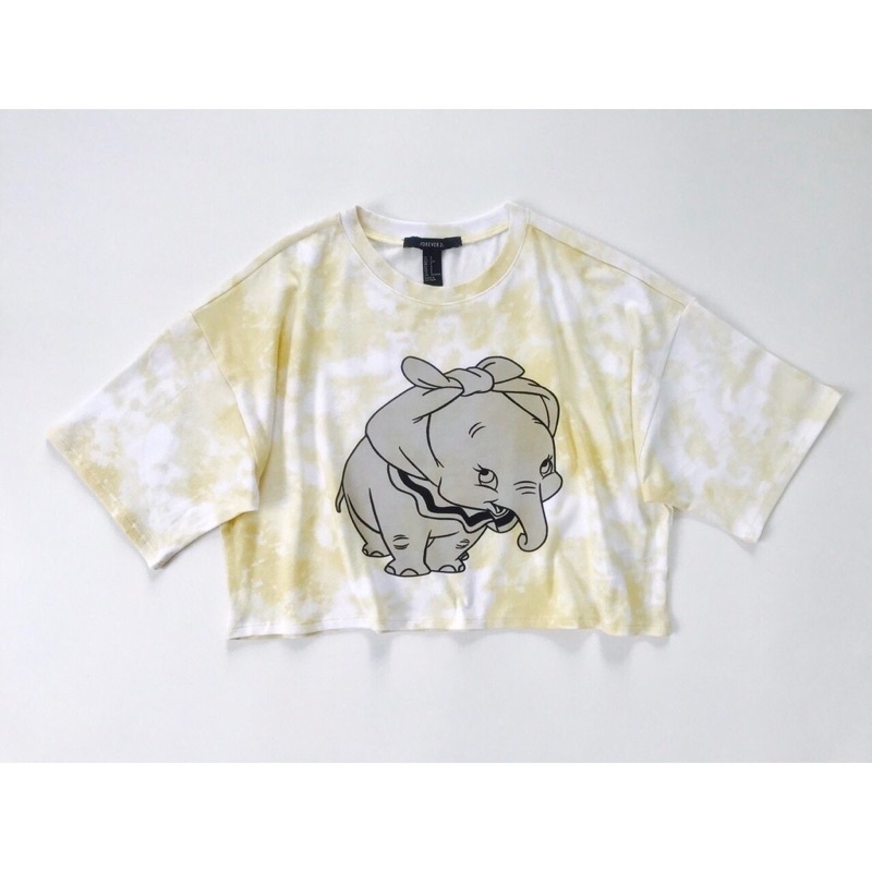 Áo Croptop F21 Vải Loang Cotton 4 Chiều In Hình Chú Voi - 3335