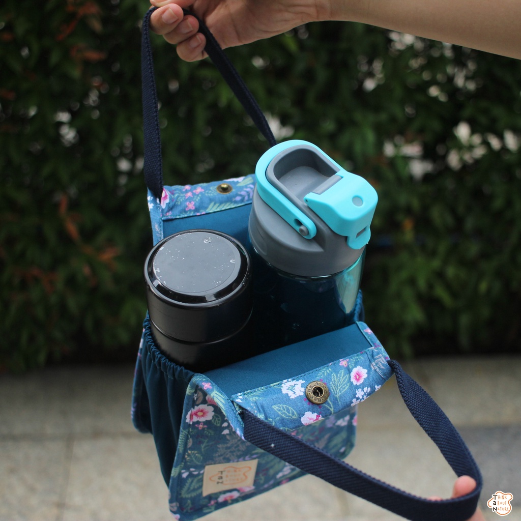 Túi vải đựng bình nước họa tiết hoa lá xanh dương TaNcupholder